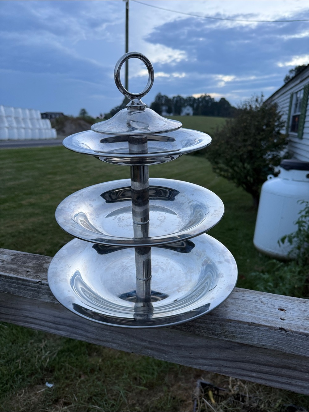 Vintage Three-Tier Stainless Serving Stand - Silver